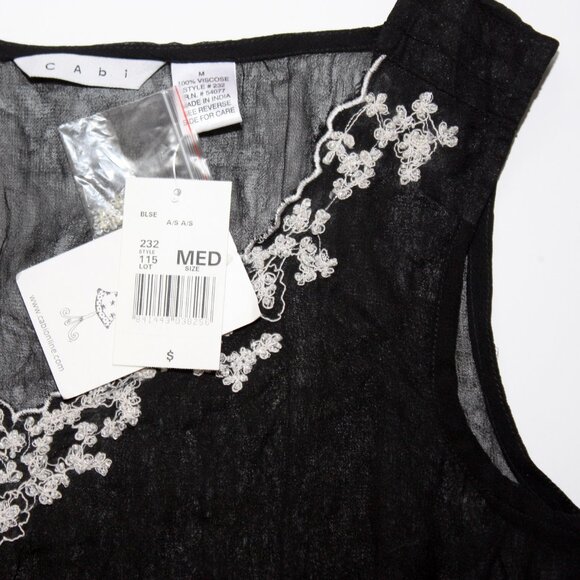 CAbi Black Sleeveless Blouse Top Viscose Laces Style #232 Medium Side Zipper New - Picture 5 of 6